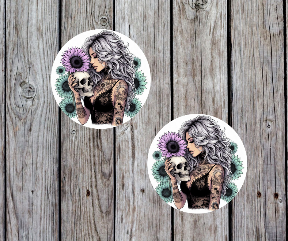 Boho Skull and Flowers- Car Coasters