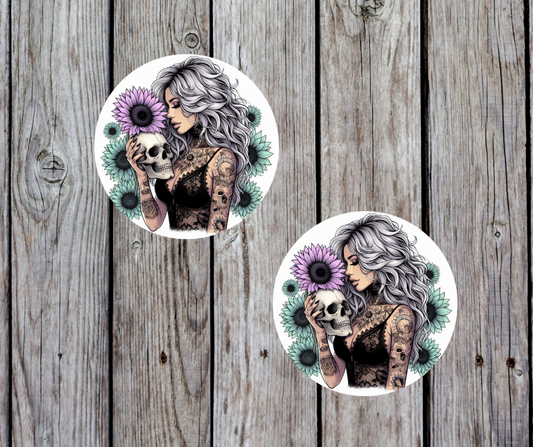 Boho Skull and Flowers-  Car Coasters