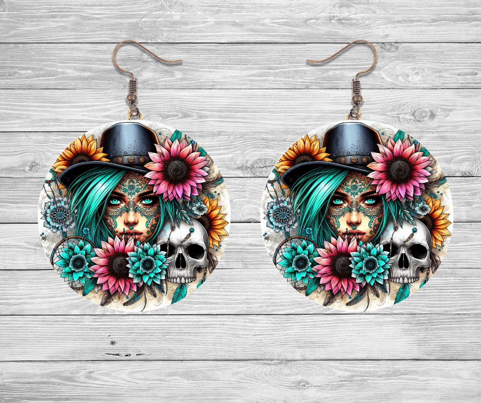 Grunge Skull Round Earrings